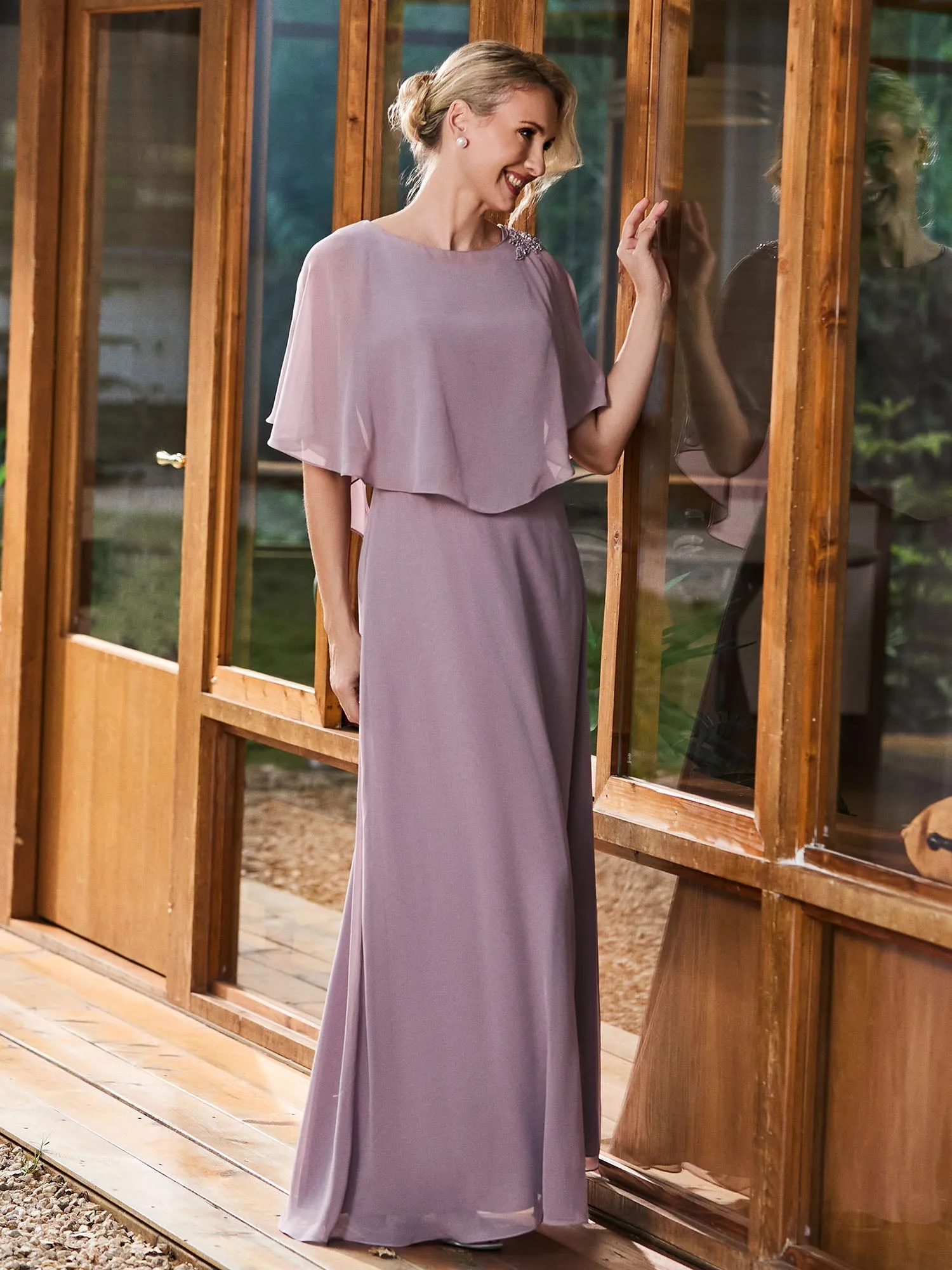 A-line Flutter Cape Sleeves Dress Stormy