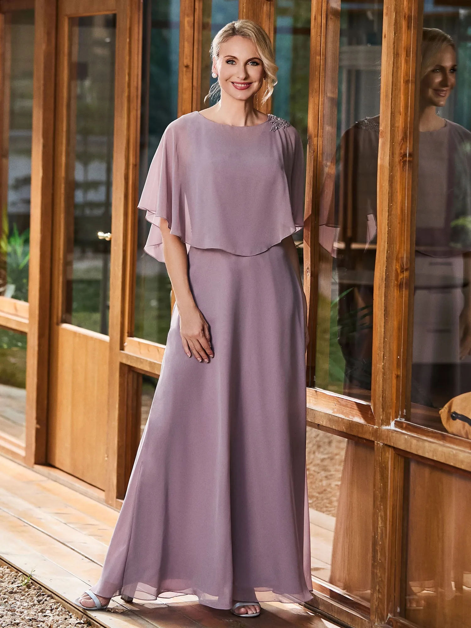 A-line Flutter Cape Sleeves Dress Stormy