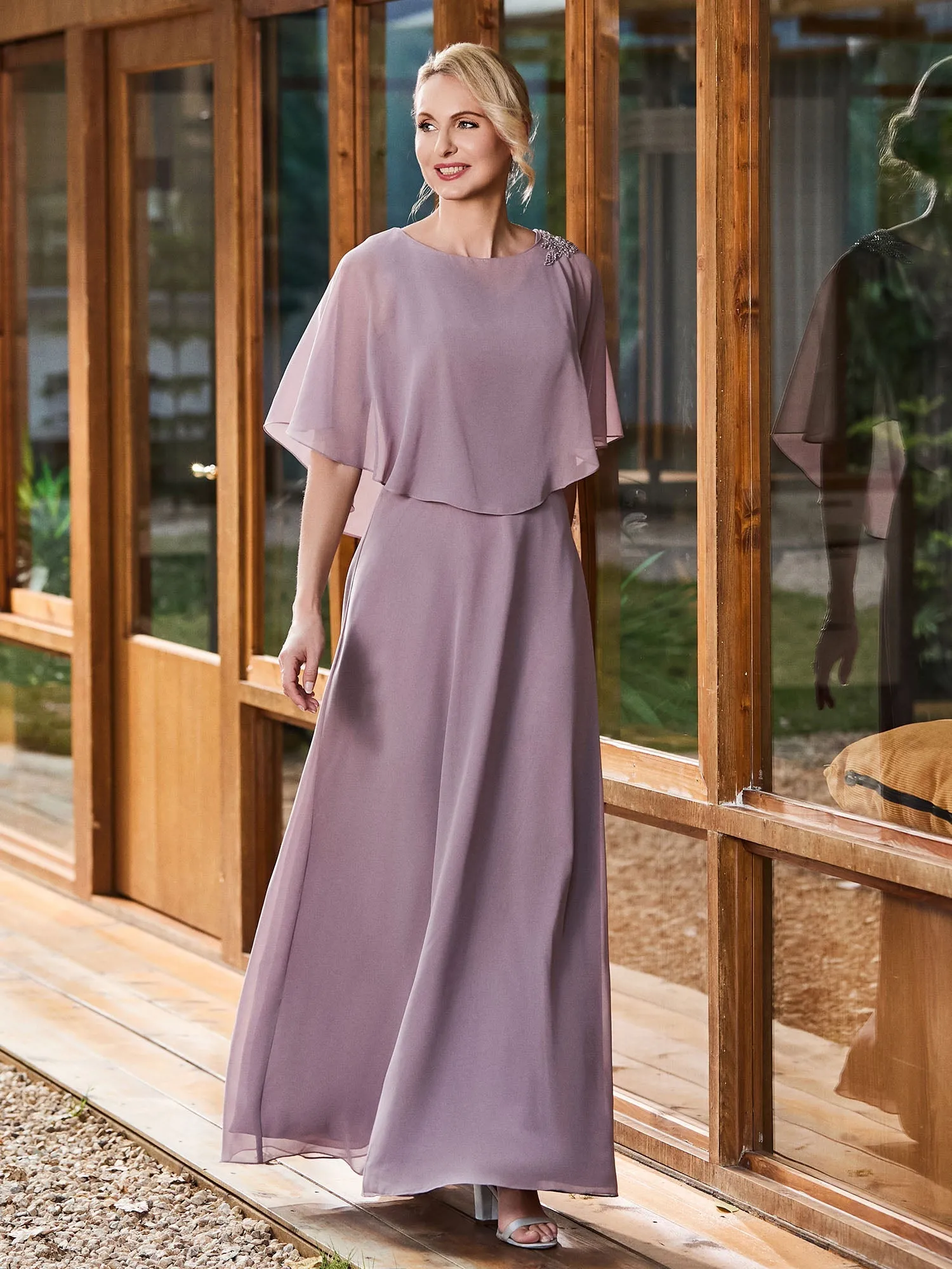 A-line Flutter Cape Sleeves Dress Stormy