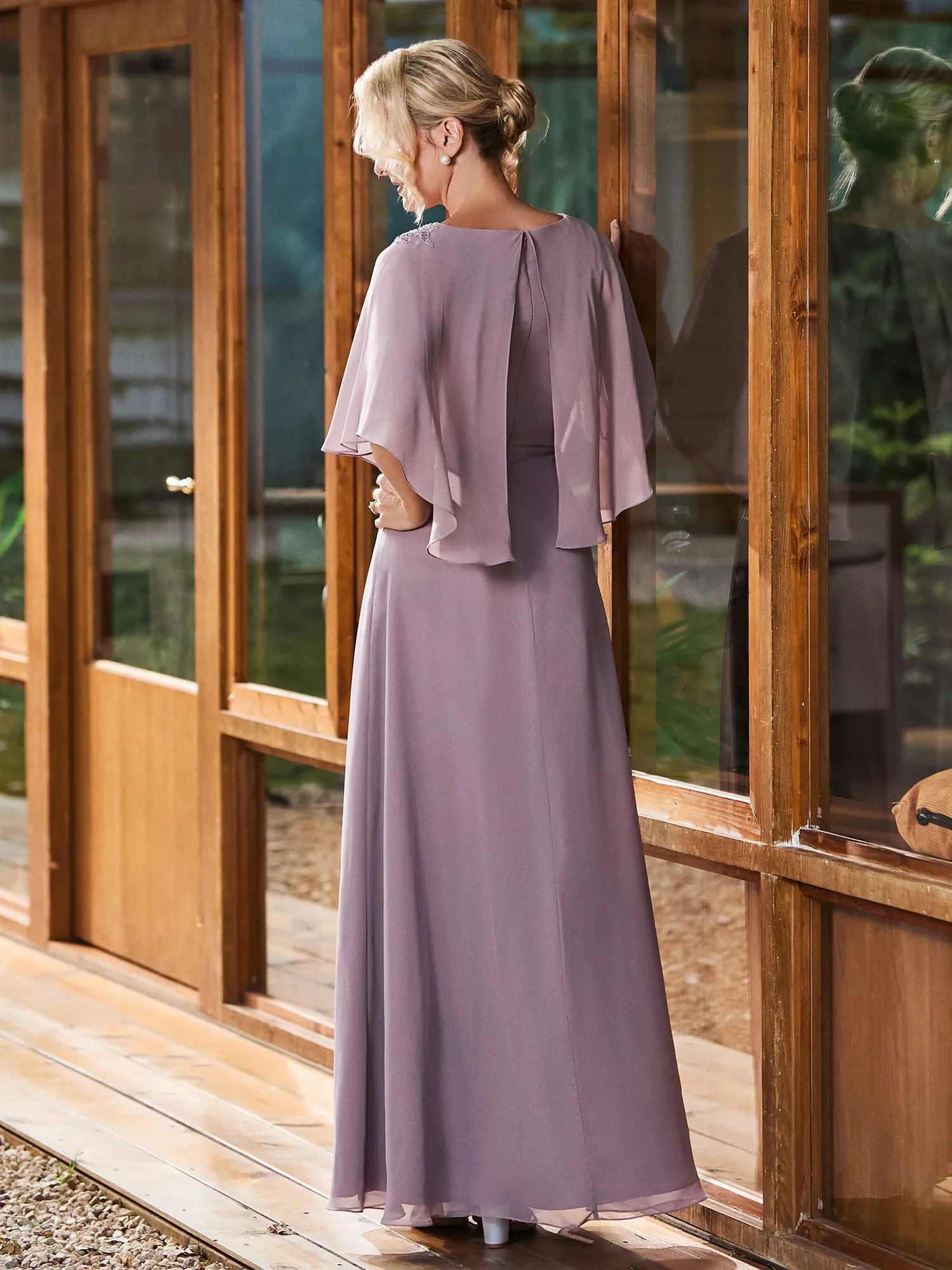 A-line Flutter Cape Sleeves Dress Stormy