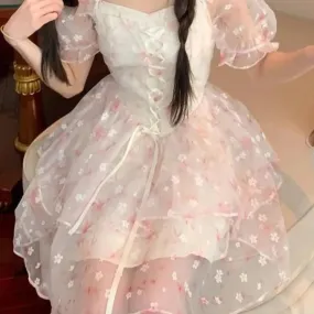 Adorable Rosebud        Dress Kawaii Academia Y2K Cottagecore Coquette Fairycore Dollette Princesscore