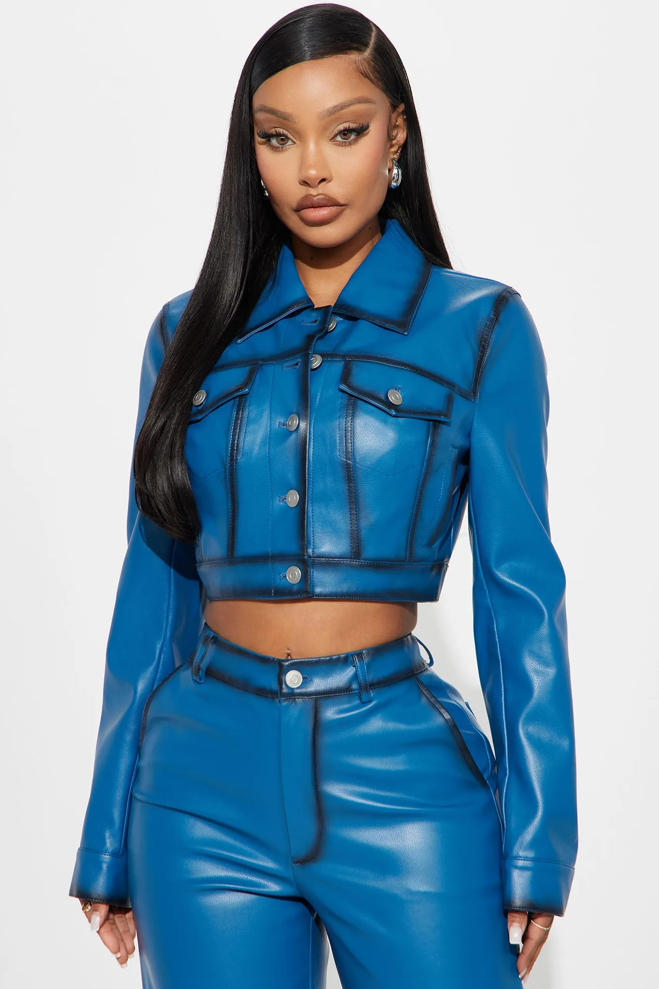 Always In A Mood Faux Leather Pant Set - Blue