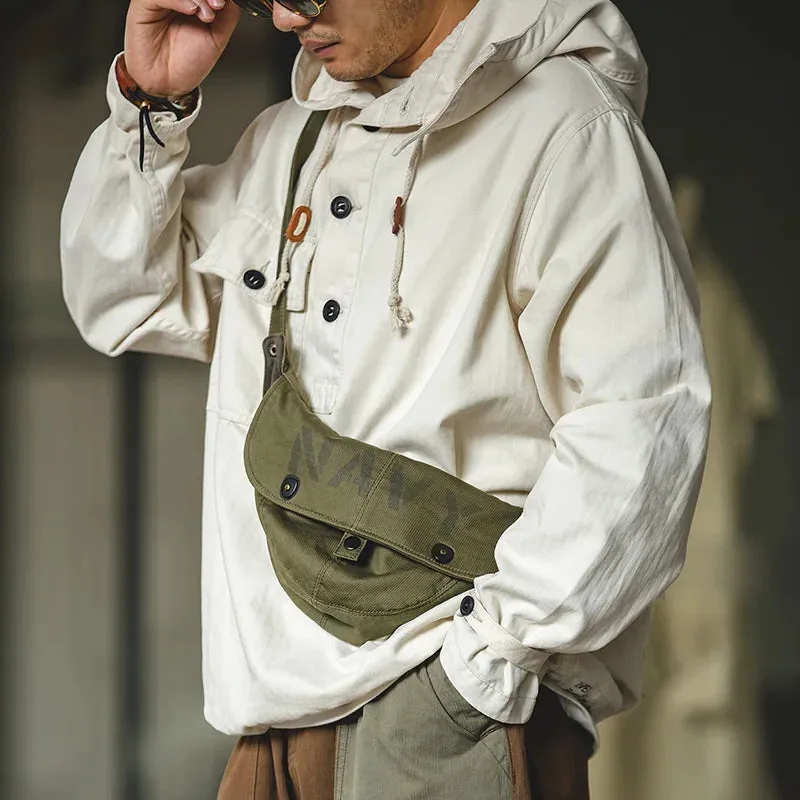 American Retro Stormproof Hoodie – Beige & White Deck Jacket for Men, Four-Season Casual Style
