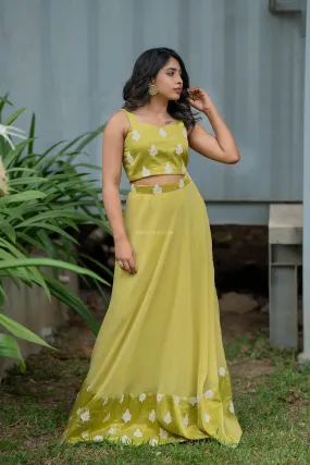 Apple Green Crop Top & Skirt With Embroidery & Sequins
