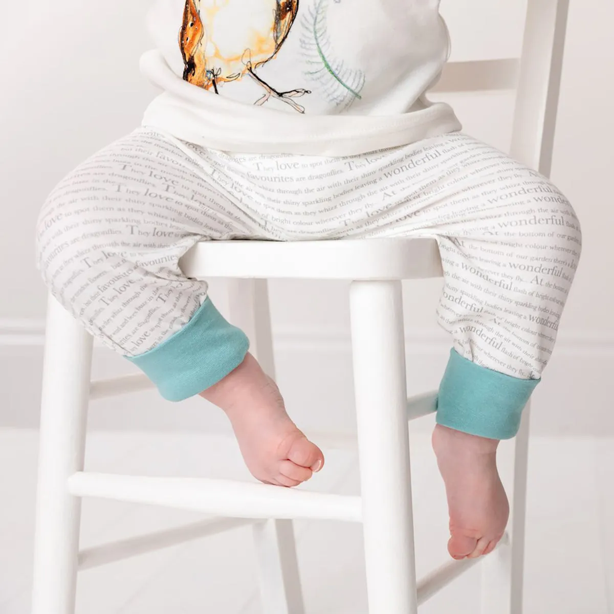 Baby Joggers - Unisex Story Print - Ocean Blue Trim