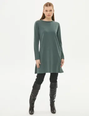 Basic Round Neck Knit Tunic Misty Green