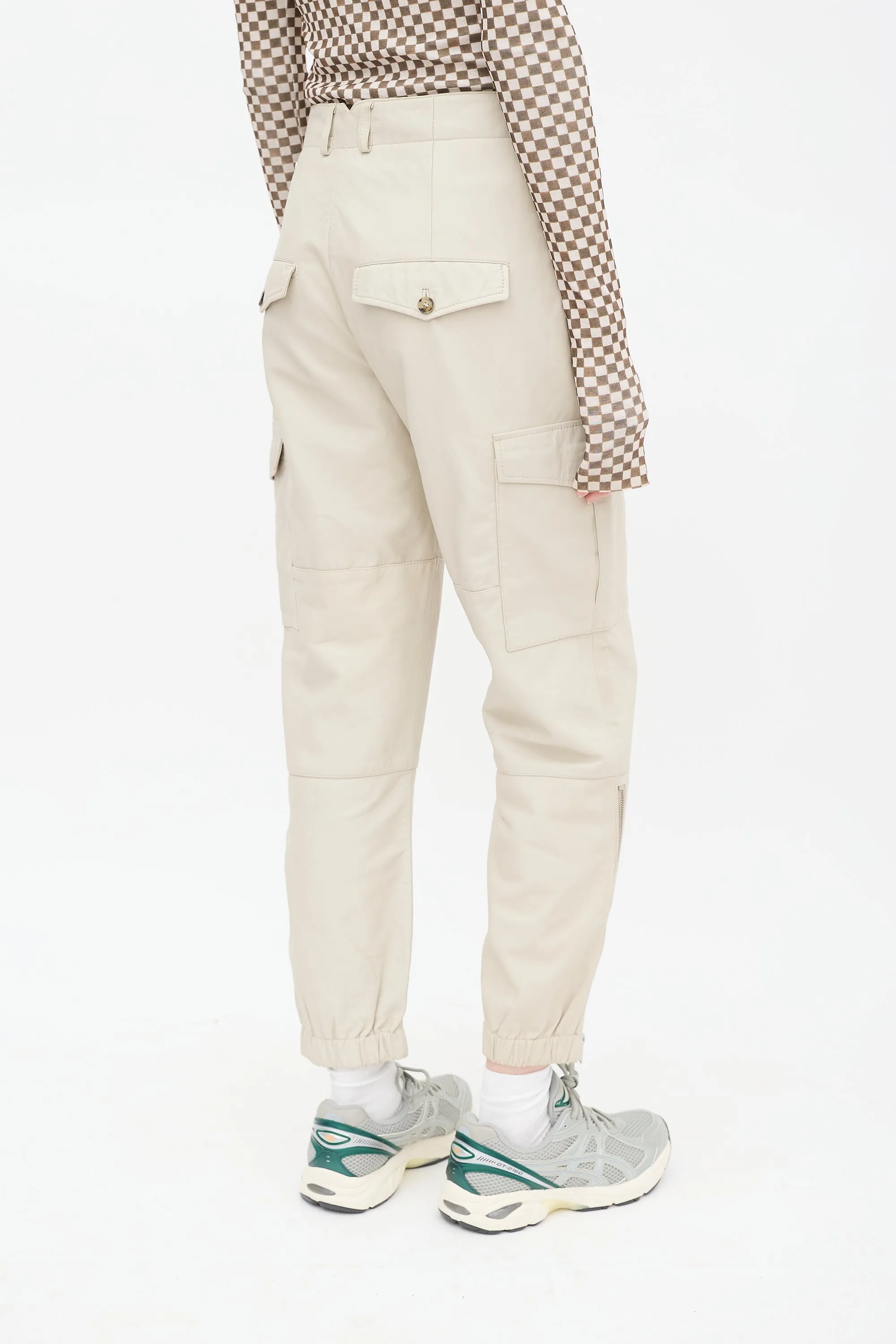Beige Leather Cargo Pant