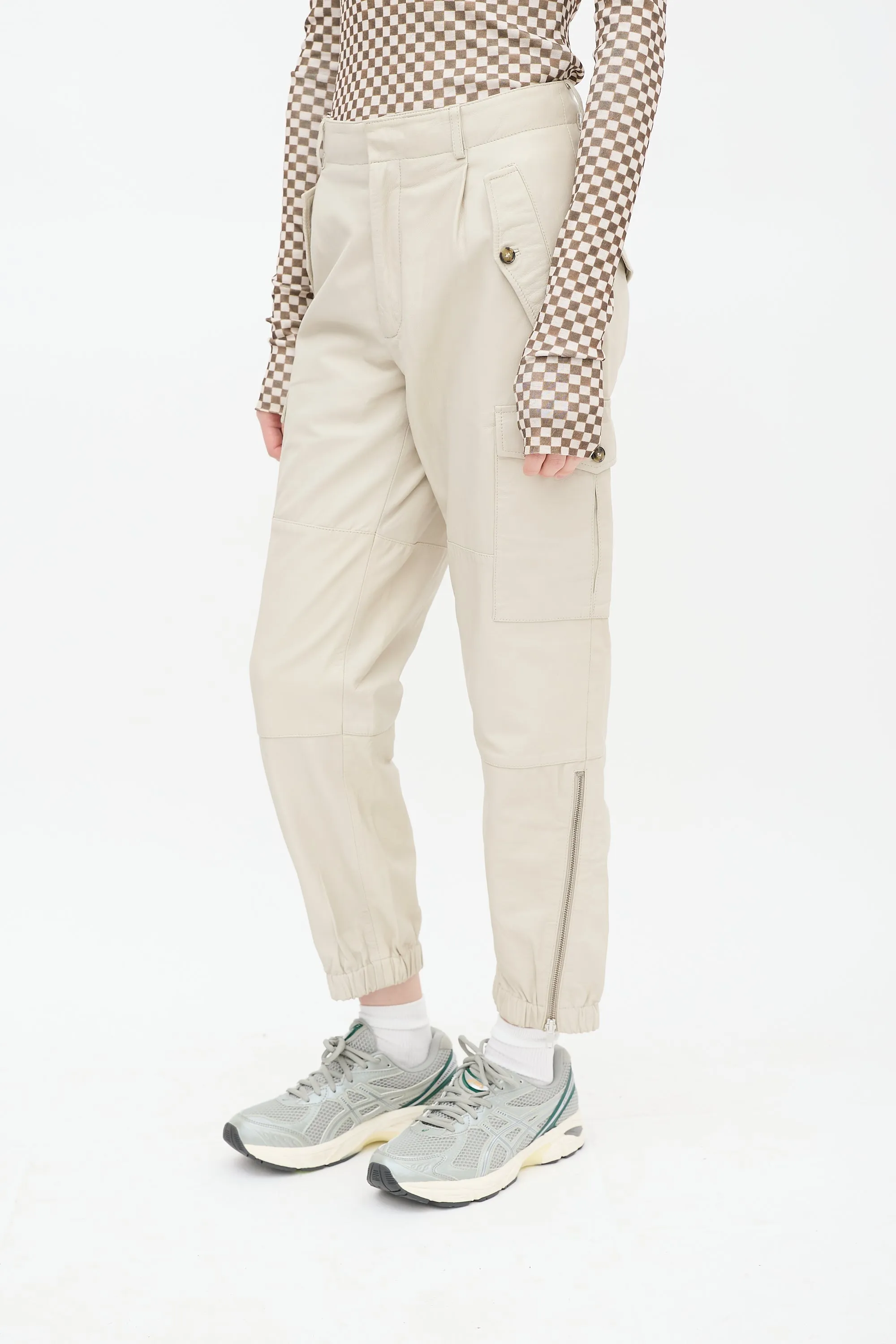 Beige Leather Cargo Pant