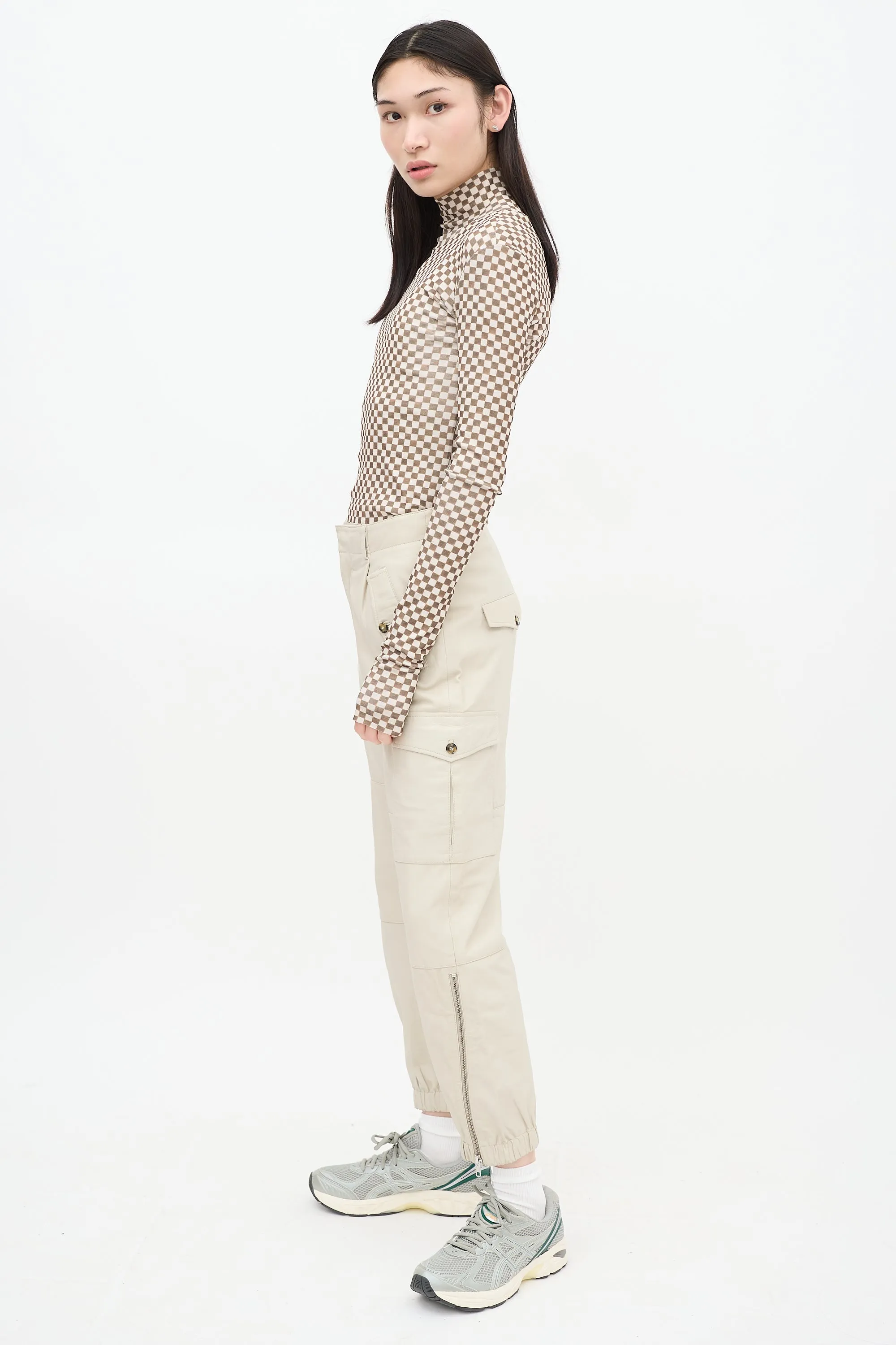 Beige Leather Cargo Pant