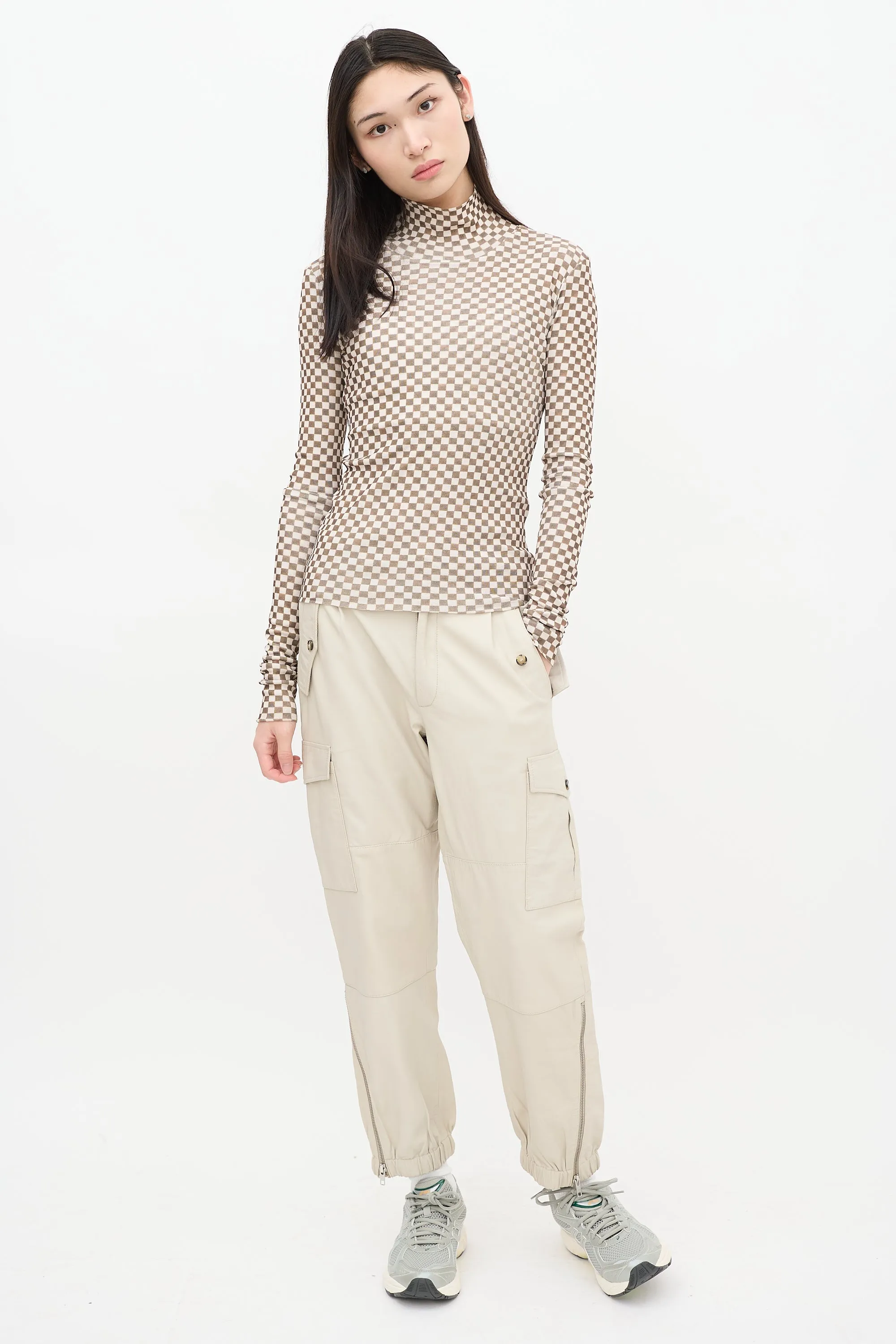 Beige Leather Cargo Pant
