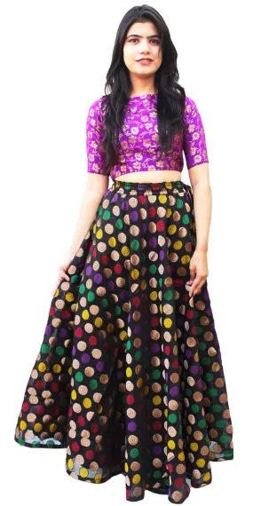 Black Banarasi flared Lehenga Skirt with Multi Color Design