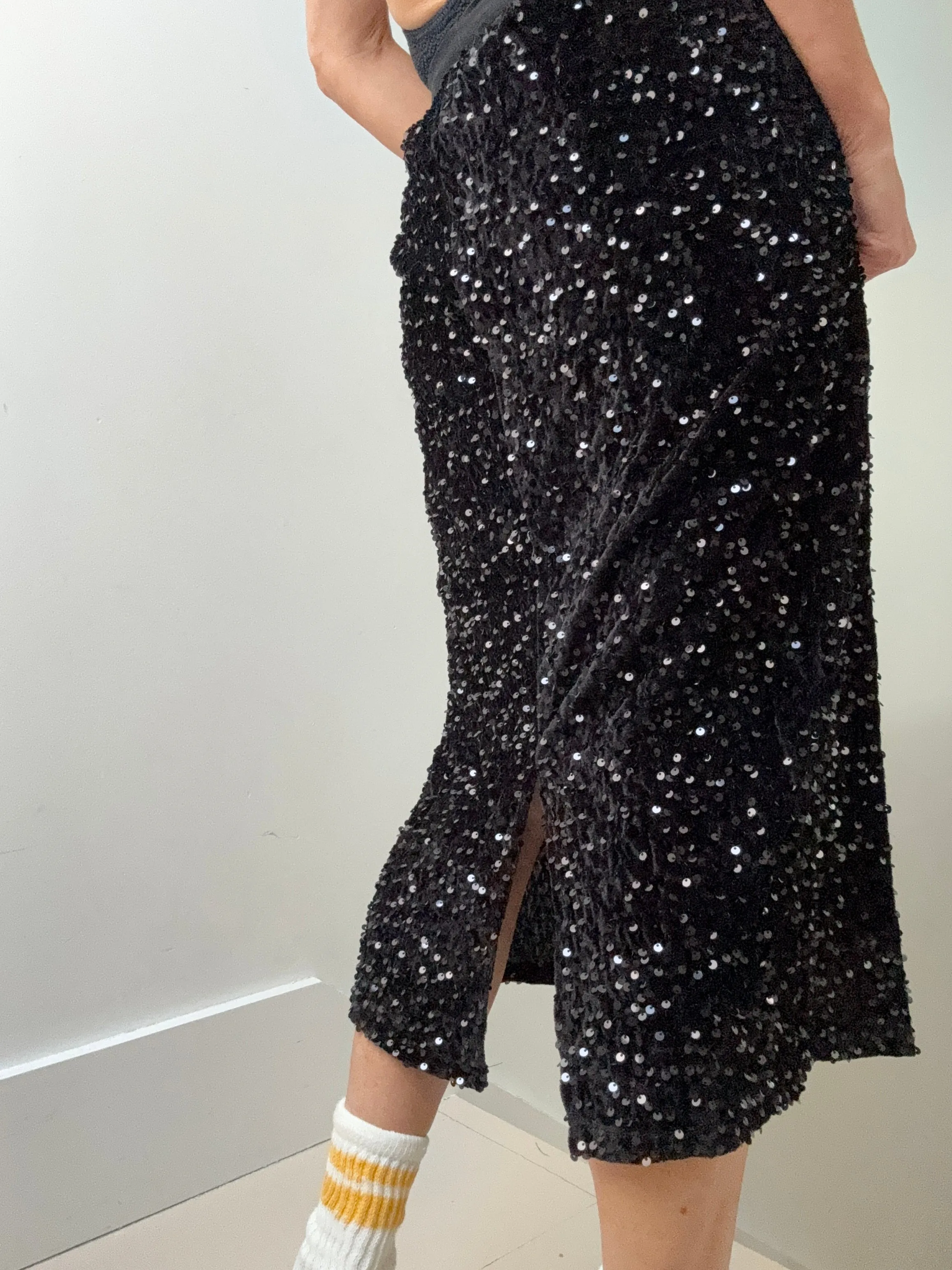 Black on Black Sequin Midi Skirt