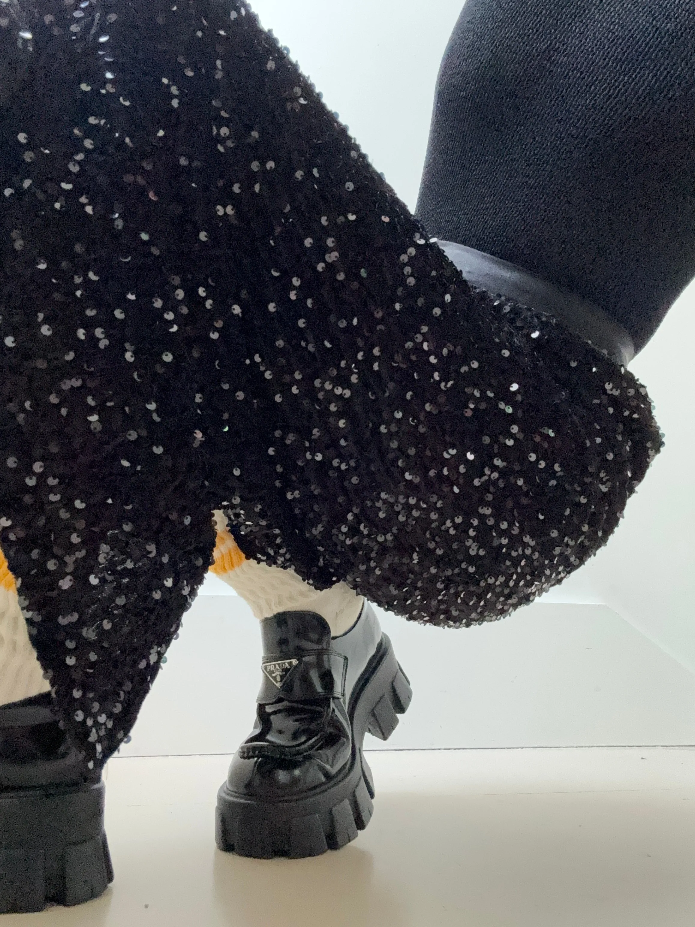 Black on Black Sequin Midi Skirt