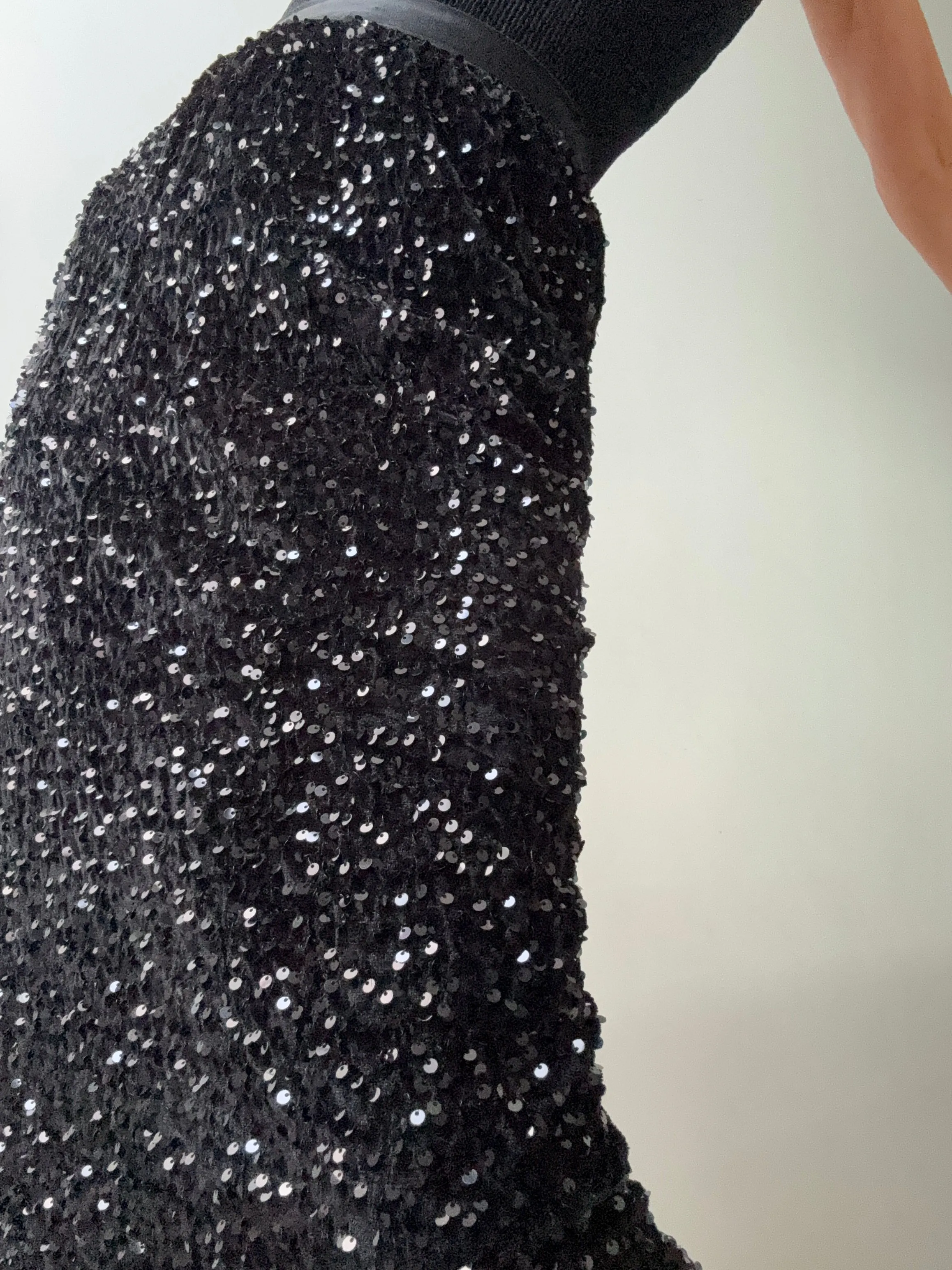 Black on Black Sequin Midi Skirt