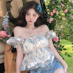 Blue Rose Moon    Top Mermaidcore Kawaii Academia Y2K Cottagecore Coquette Fairycore Dollette Princesscore