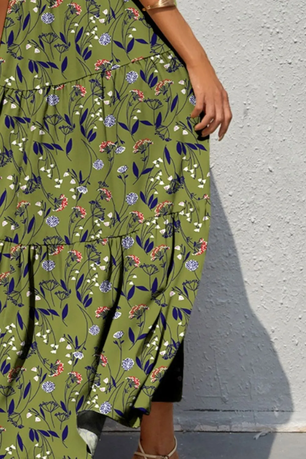 Bold Colorful Retro Floral Sleeveless Tiered V-Neck Oversized Summer Maxi Dress