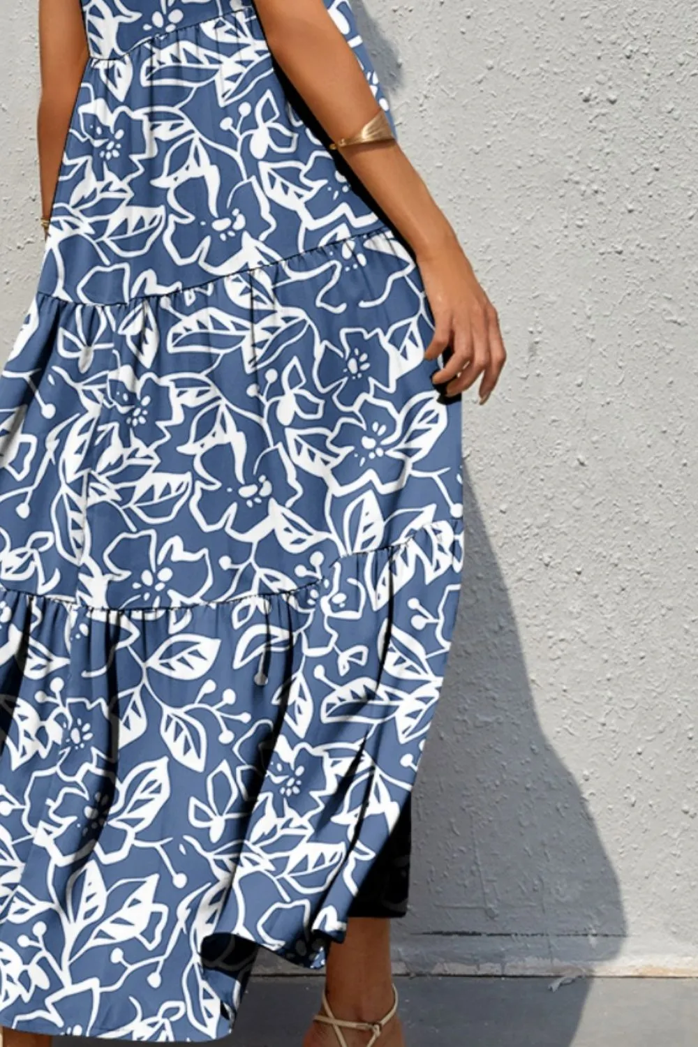 Bold Colorful Retro Floral Sleeveless Tiered V-Neck Oversized Summer Maxi Dress