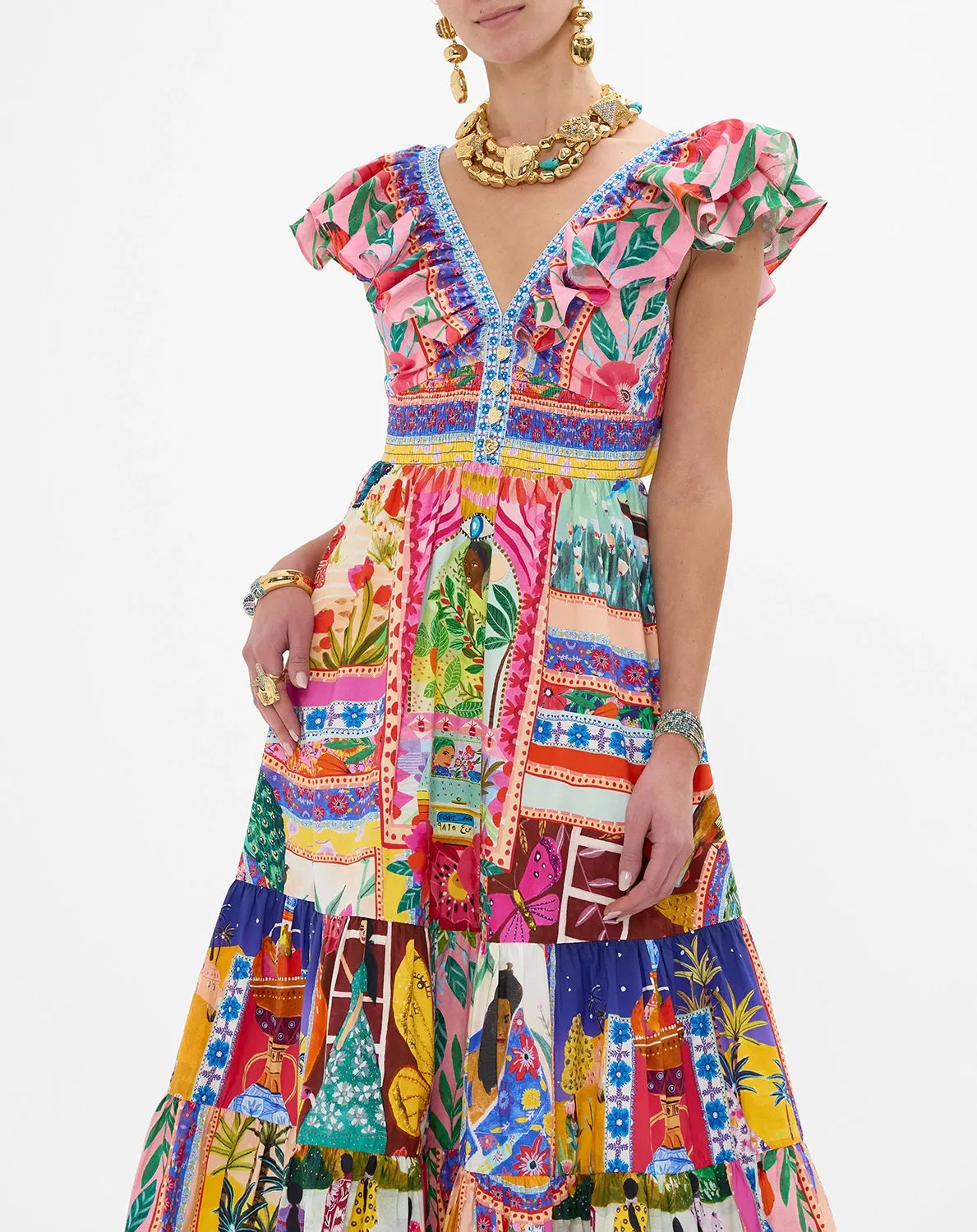 CAMILLA | ROEQIYAS REALM TIERED DRESS WITH NECK FRILL