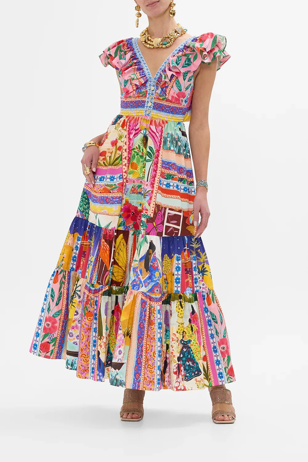 CAMILLA | ROEQIYAS REALM TIERED DRESS WITH NECK FRILL