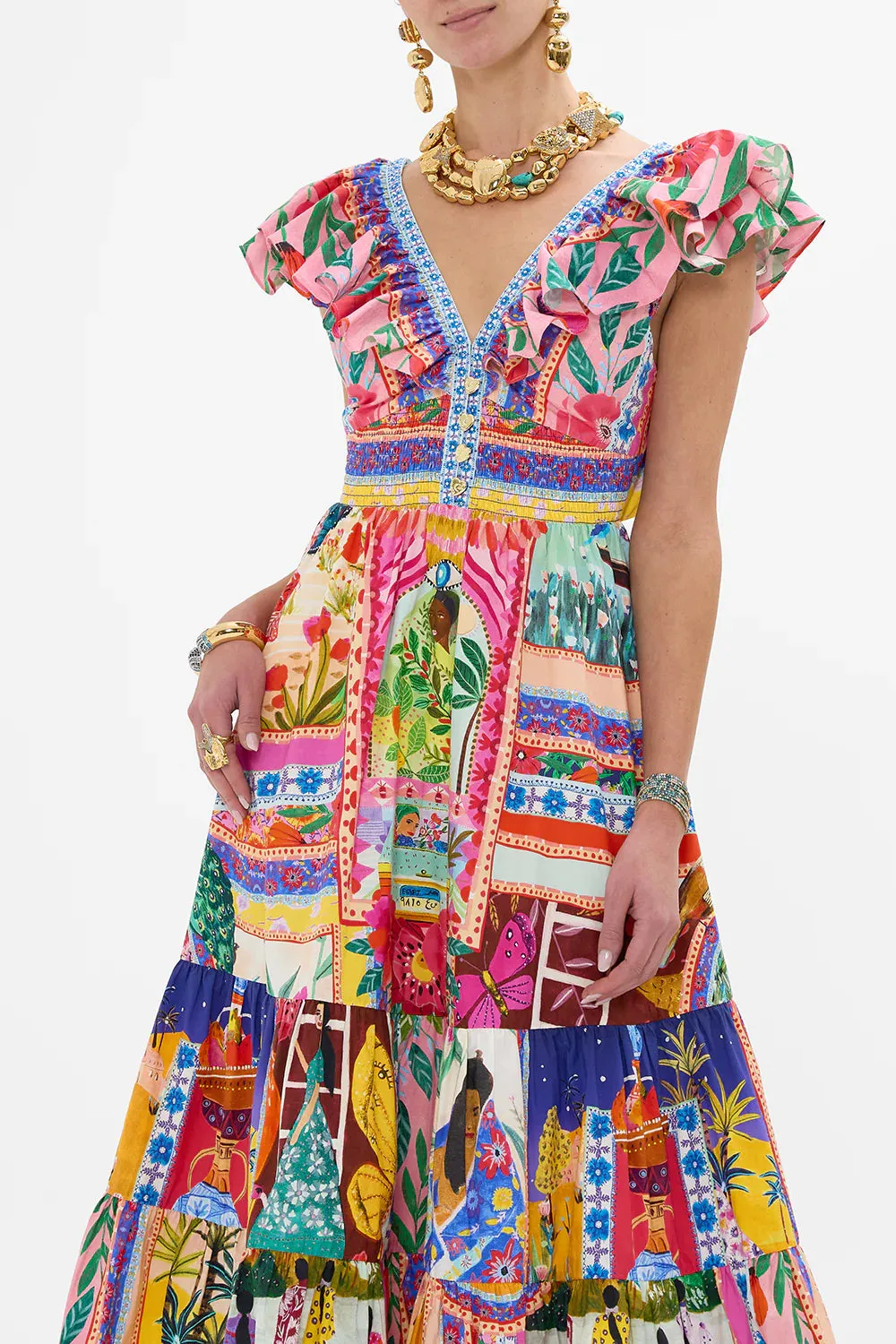 CAMILLA | ROEQIYAS REALM TIERED DRESS WITH NECK FRILL