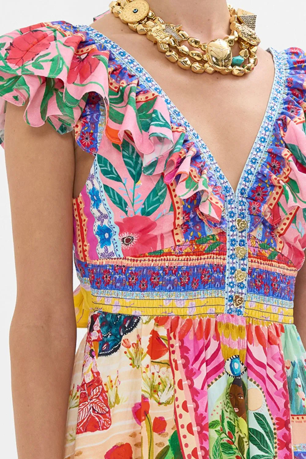 CAMILLA | ROEQIYAS REALM TIERED DRESS WITH NECK FRILL