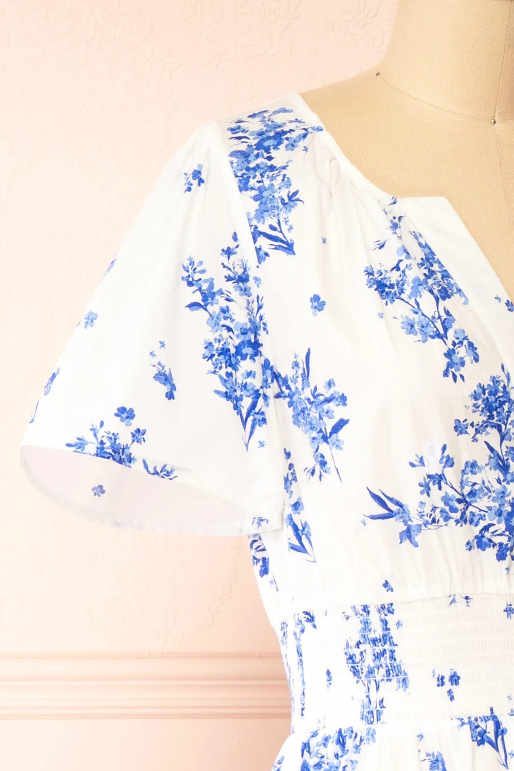 Claudia | White Maxi Dress w/ Blue Floral Pattern