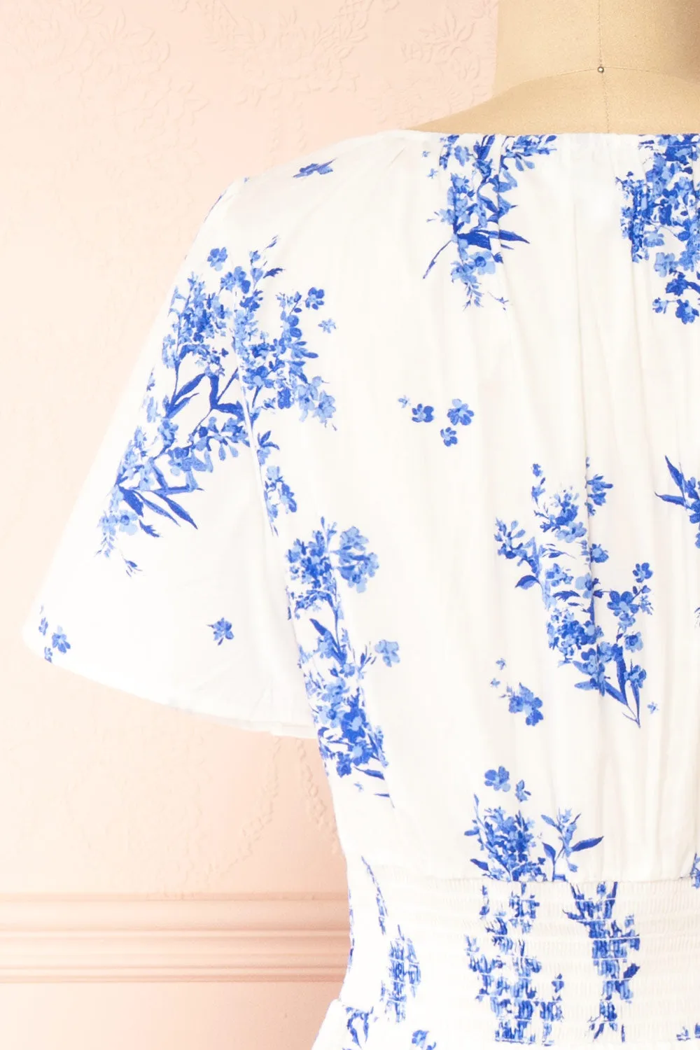 Claudia | White Maxi Dress w/ Blue Floral Pattern