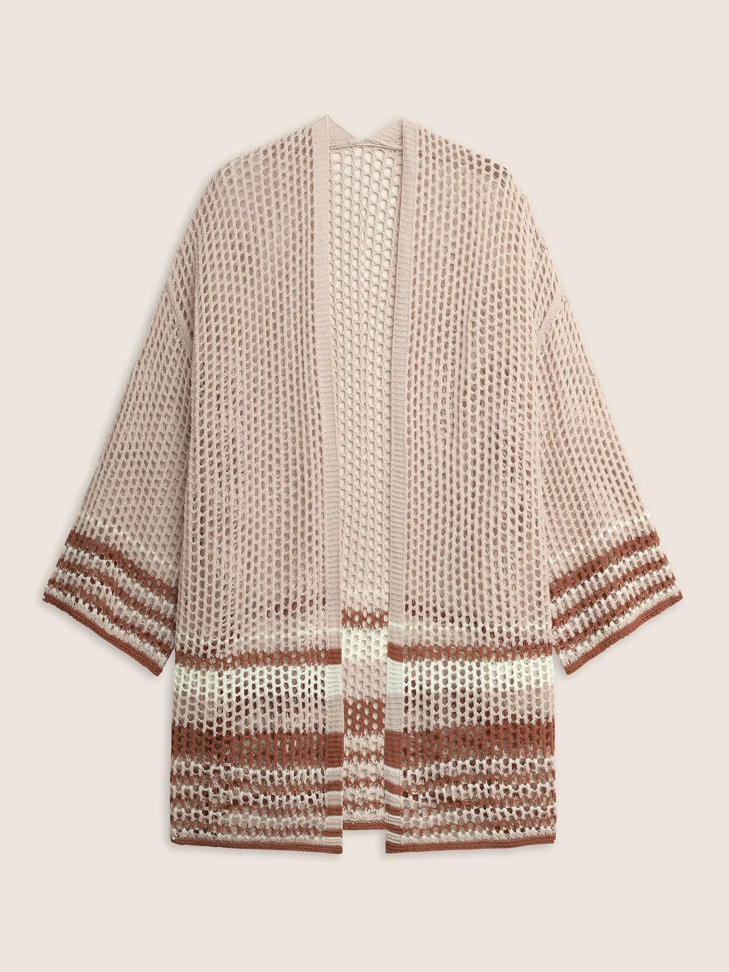 Contrast Striped Pointelle Knit Bell Sleeve Swim Cover Up
