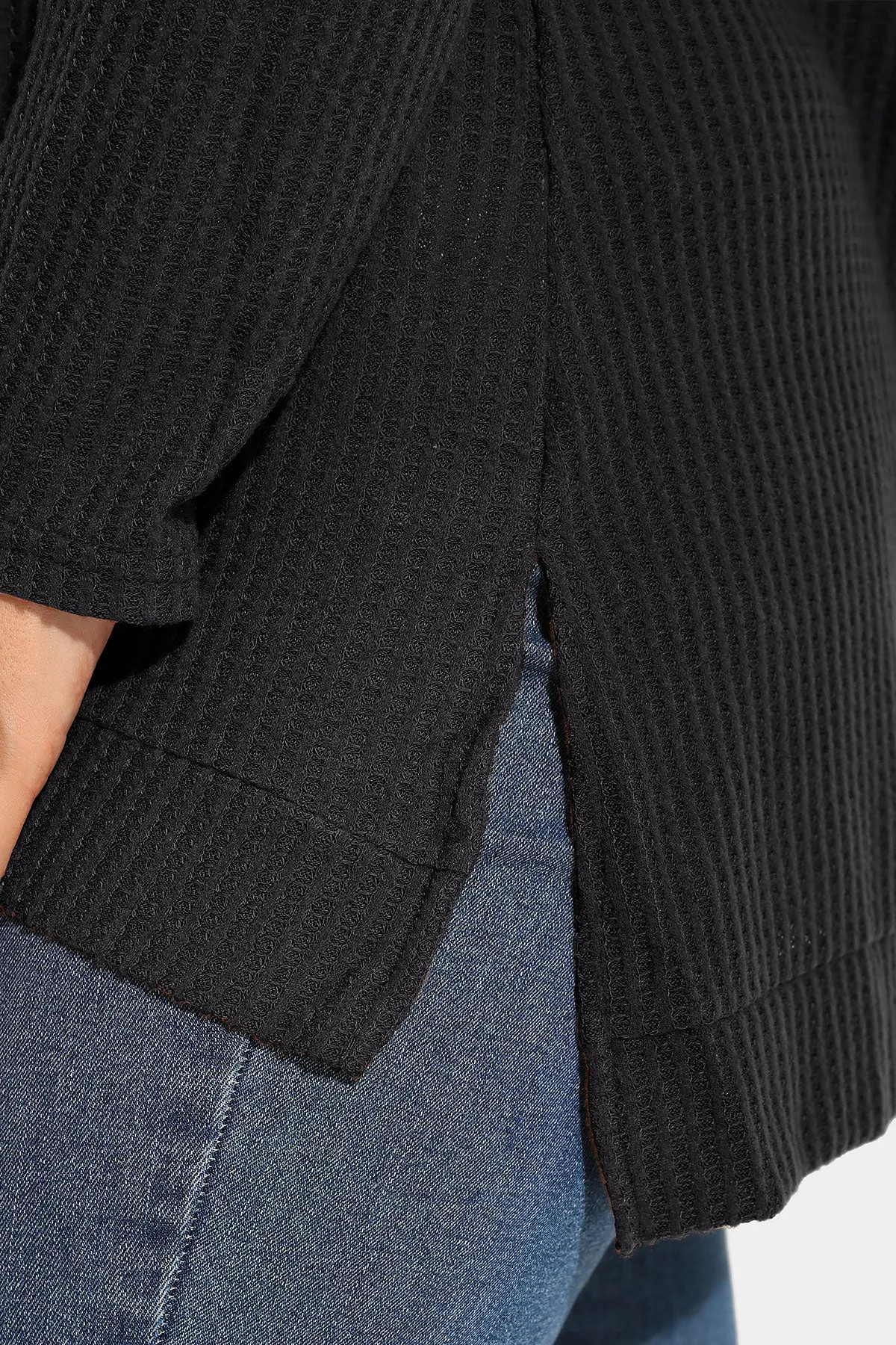 Cowl Neck Split Hem Tunic Long Sleeve Shirt