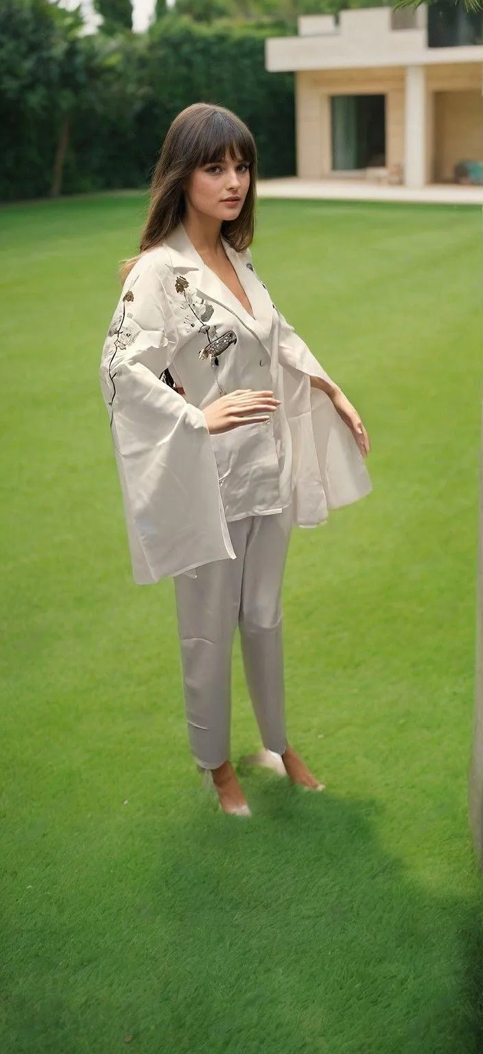 Elegant White Blazer Set with Heavy Handwork, Cape Style & Intricate Embellishments