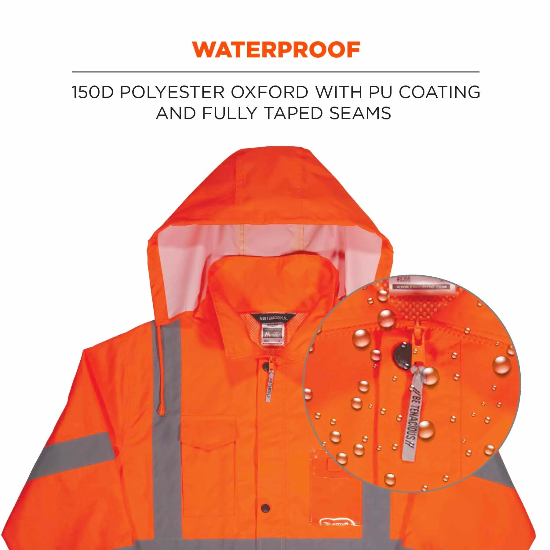Ergodyne 24366 8366 2XL Orange Class 3 Lightweight Hi-Vis Rain Jacket