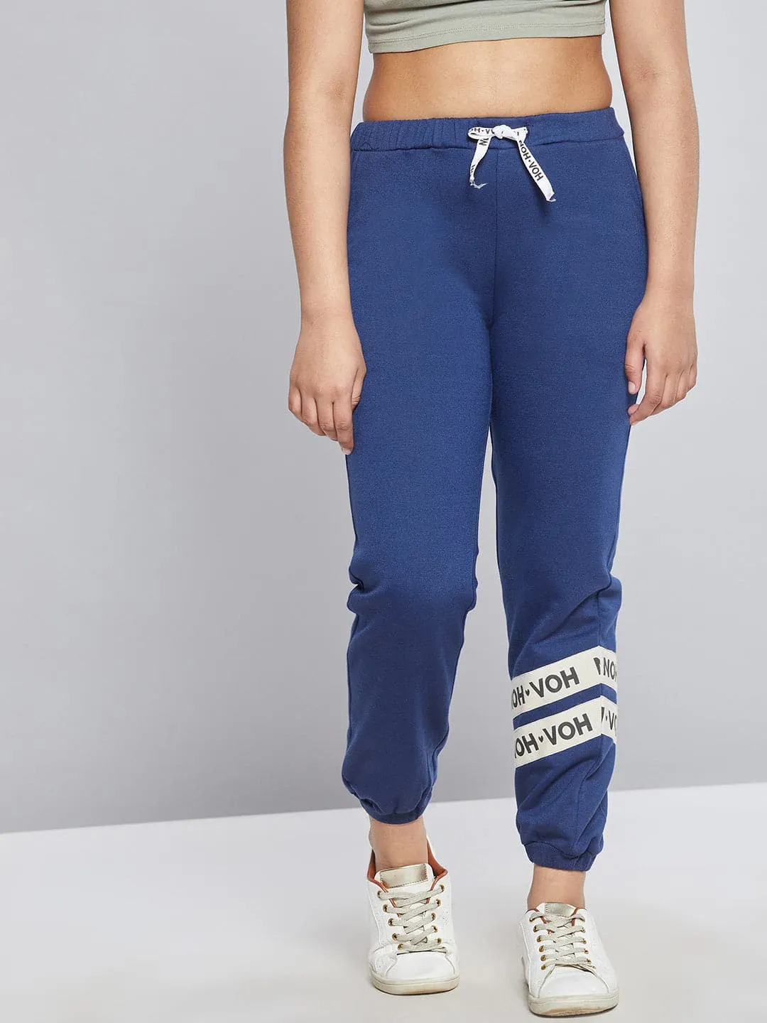 Girls Blue Fleece Brand Tape Joggers - Lyush Kids