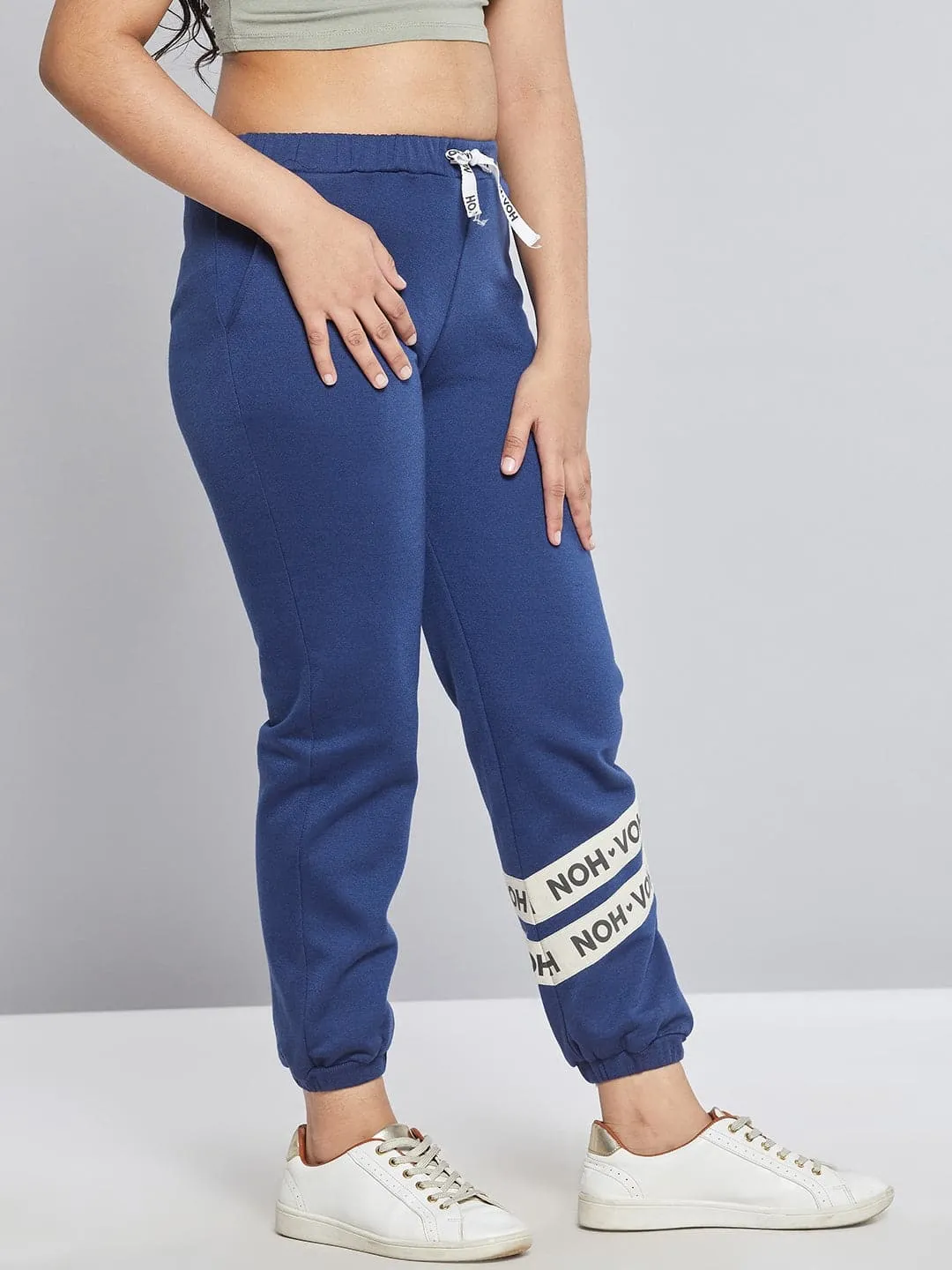 Girls Blue Fleece Brand Tape Joggers - Lyush Kids