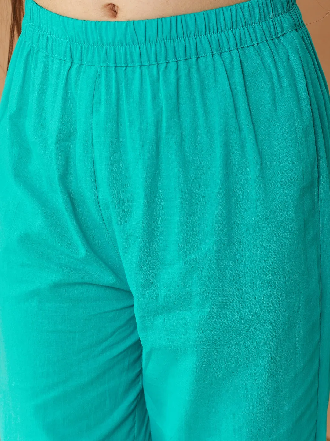 Girls Self Design Pure Cotton Tunic with Trousers (IW-TEALSCHIFFILY)