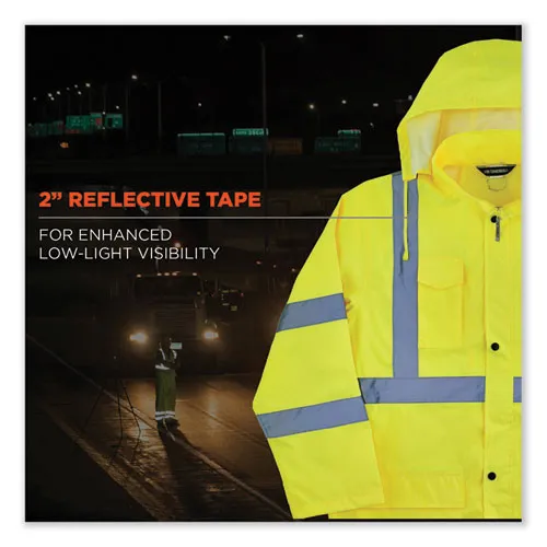 Glowear 8366 Class 3 Lightweight Hi-vis Rain Jacket, Polyester, 3x-large, Lime, Ships In 1-3 Business Days