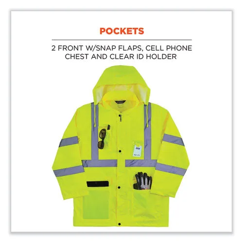 Glowear 8366 Class 3 Lightweight Hi-vis Rain Jacket, Polyester, 3x-large, Lime, Ships In 1-3 Business Days