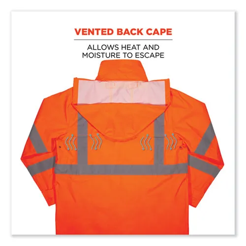 Glowear 8366 Class 3 Lightweight Hi-vis Rain Jacket, Polyester, 4x-large, Orange, Ships In 1-3 Business Days
