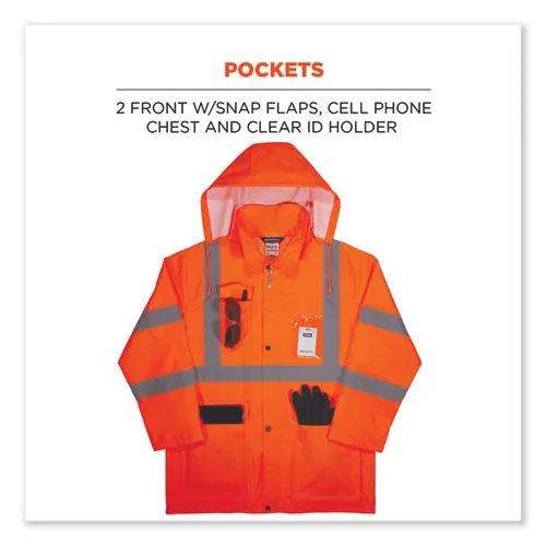 Glowear 8366 Class 3 Lightweight Hi-vis Rain Jacket, Polyester, 4x-large, Orange, Ships In 1-3 Business Days