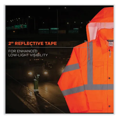 Glowear 8366 Class 3 Lightweight Hi-vis Rain Jacket, Polyester, Large, Orange, Ships In 1-3 Business Days