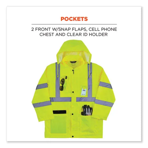 Glowear 8366 Class 3 Lightweight Hi-vis Rain Jacket, Polyester, X-large, Lime, Ships In 1-3 Business Days