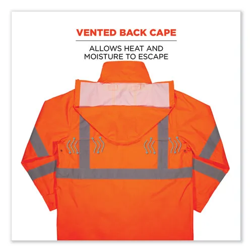 Glowear 8366 Class 3 Lightweight Hi-vis Rain Jacket, Polyester, X-large, Orange, Ships In 1-3 Business Days