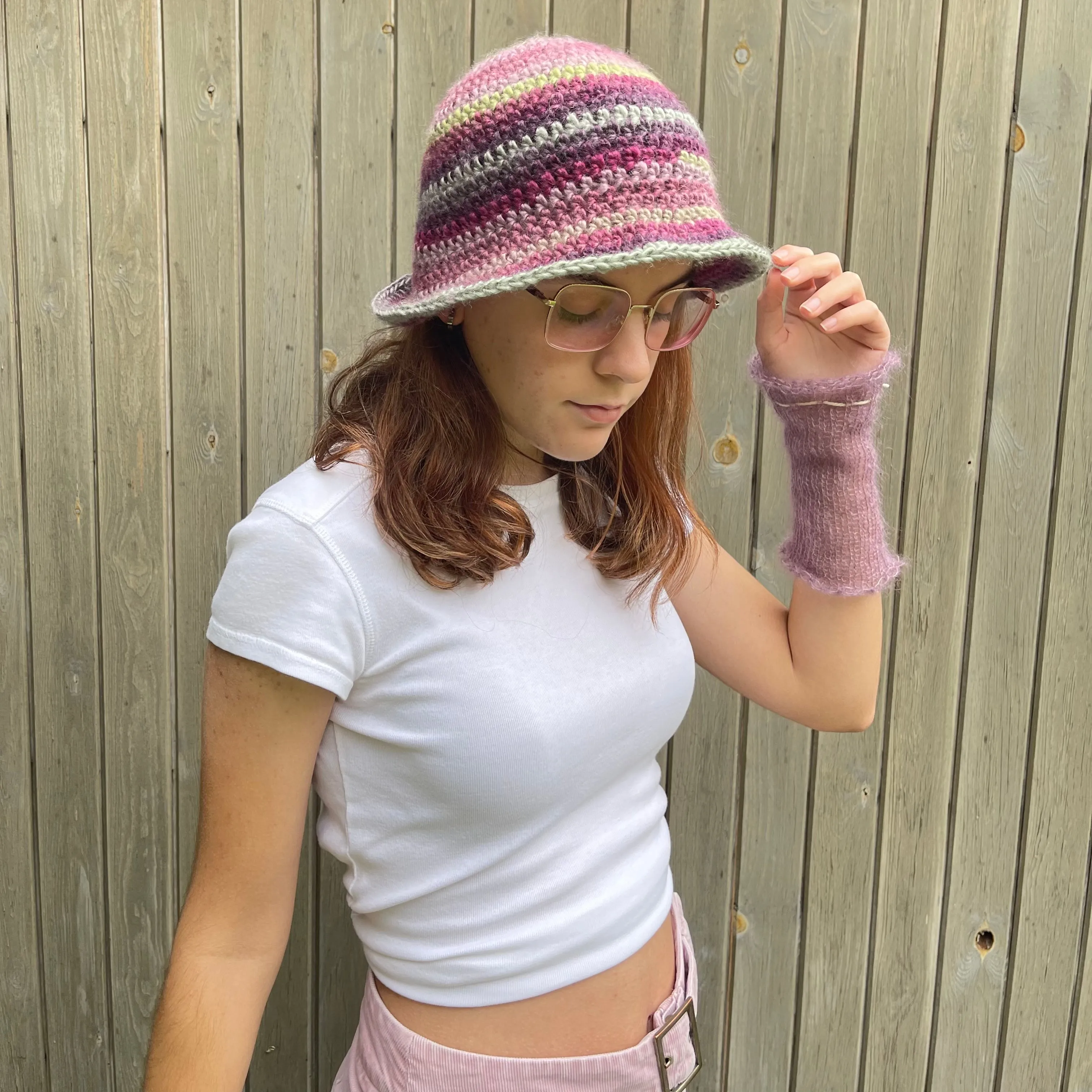 Handmade crochet bucket hat in Candy shades