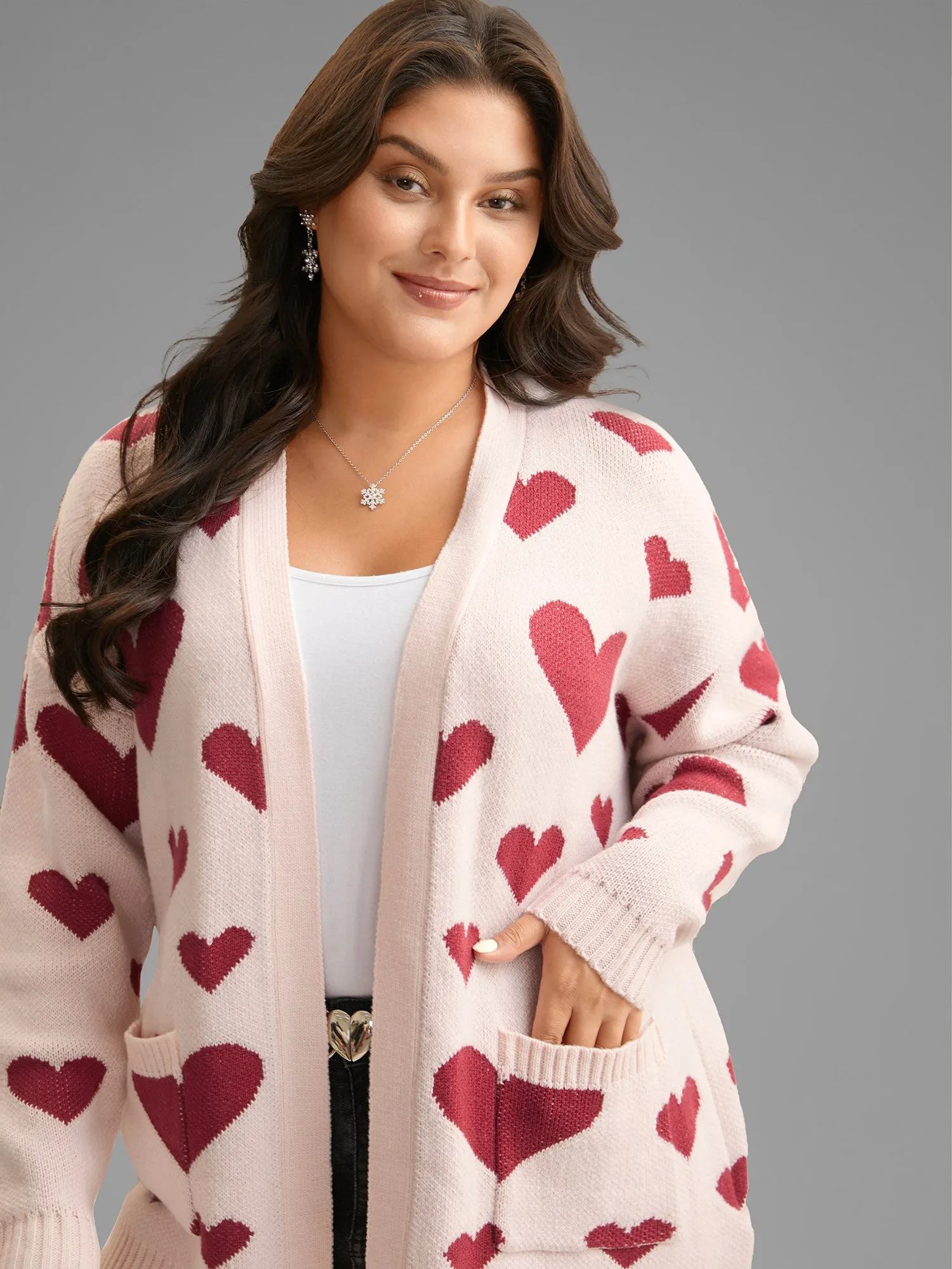 Hearts Out Embroidered Pockets Cardigan