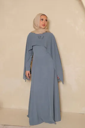 Hilal Embroidery Drape Dress - Stormy Blue