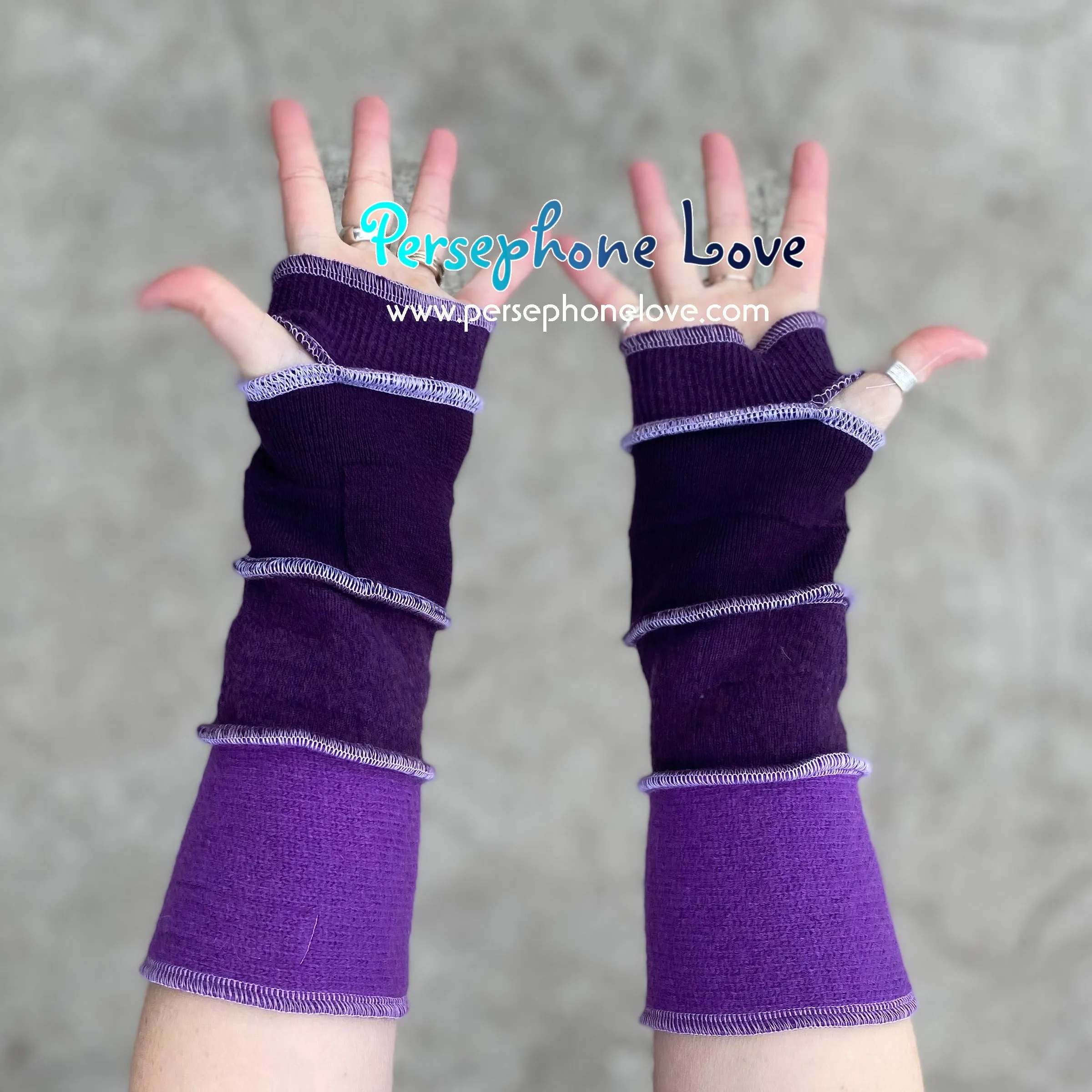 Katwise inspired needle-felted purple upcycled sweater arm warmers-1382