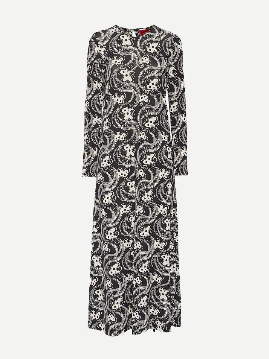 Long Sleeve Swing Dress in Aperol Black/White