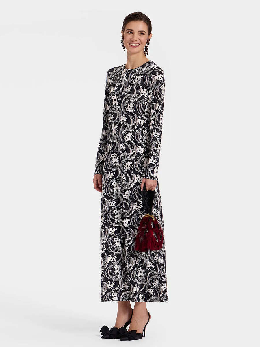Long Sleeve Swing Dress in Aperol Black/White