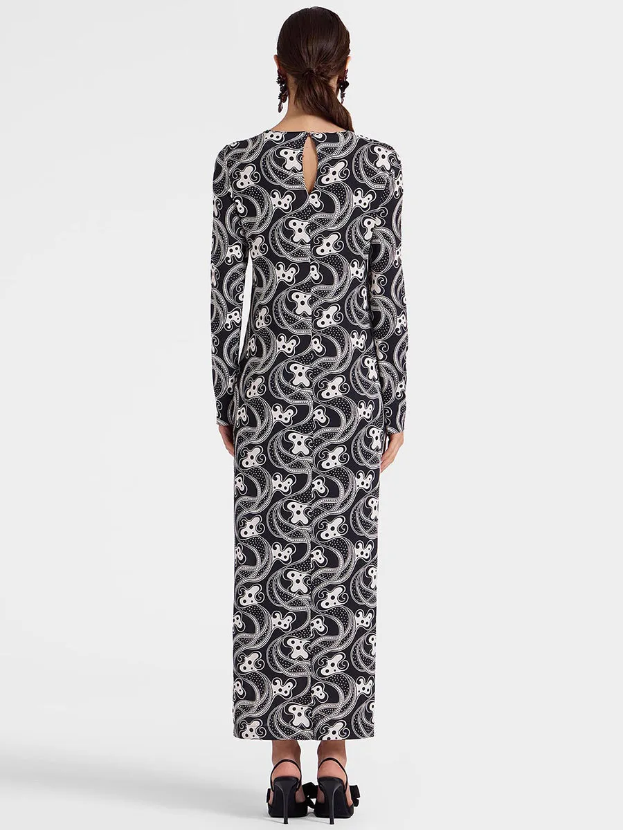 Long Sleeve Swing Dress in Aperol Black/White