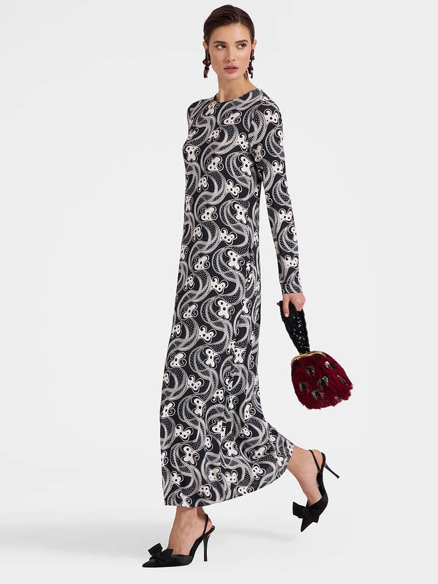 Long Sleeve Swing Dress in Aperol Black/White