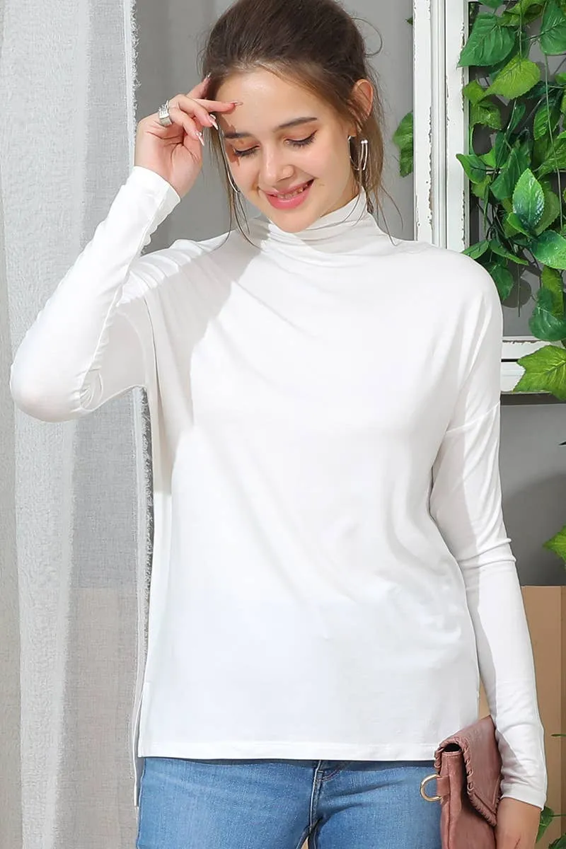 LONG SLEEVE TURTLE NECK TUNIC CASUAL TOP: Black